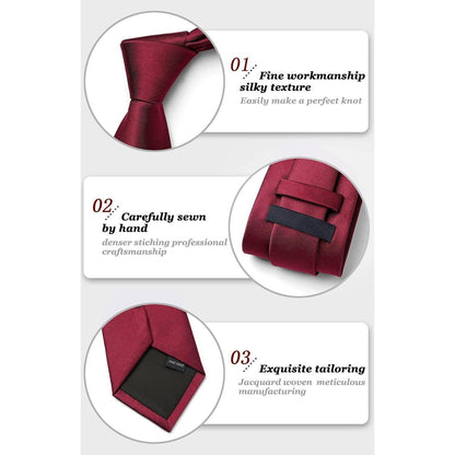 Herren Krawatten- und Einstecktuch-Set, einfarbig, burgund