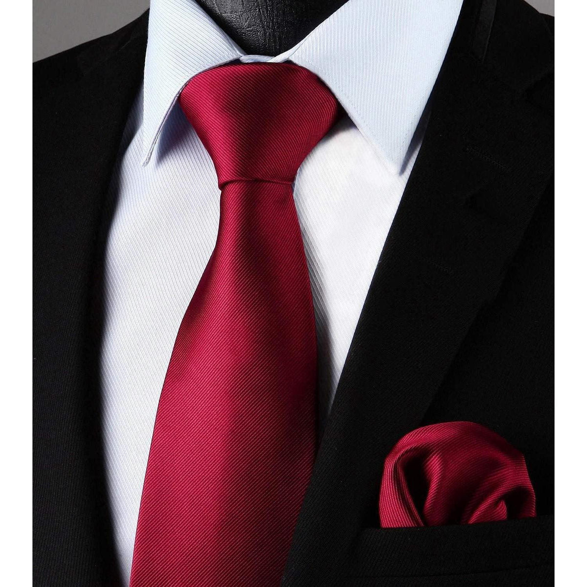 Herren Krawatten- und Einstecktuch-Set, einfarbig, burgund