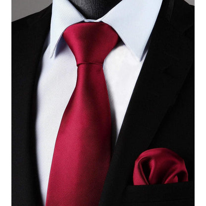 Herren Krawatten- und Einstecktuch-Set, einfarbig, burgund