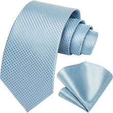 Herren Krawatte & Einstecktuch Set Baby Blau Kariert