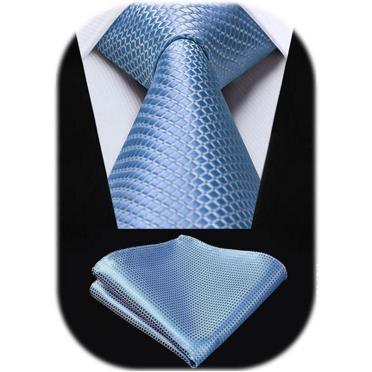 Herren Krawatte & Einstecktuch Set Hellblau Kariert Elegant