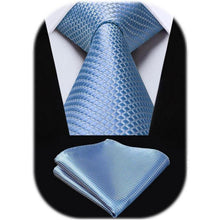 Herren Krawatte & Einstecktuch Set Hellblau Kariert Elegant