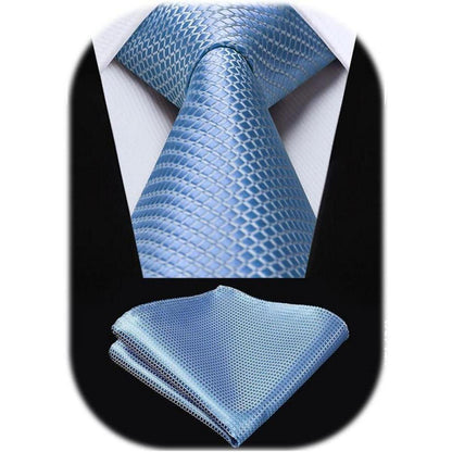 Herren Krawatte & Einstecktuch Set Hellblau Kariert Elegant
