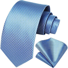 Herren Krawatte & Einstecktuch Set Hellblau Kariert Elegant