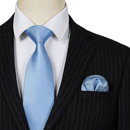 Herren Krawatte & Einstecktuch Set Hellblau Kariert Elegant