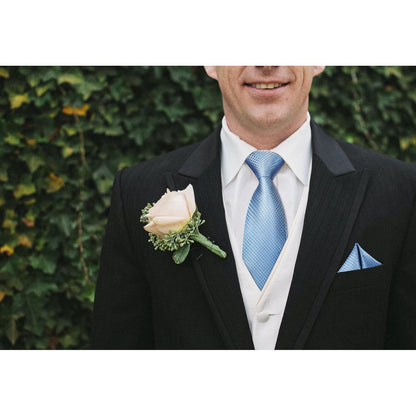 Herren Krawatte & Einstecktuch Set Hellblau Kariert Elegant