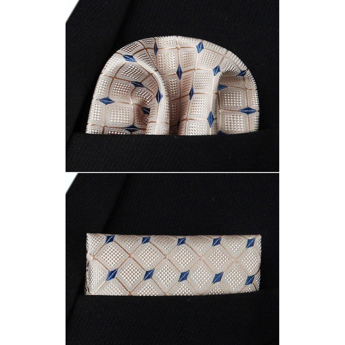 Herren Krawatte & Einstecktuch Set kariert Beige