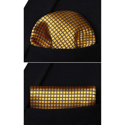 Herren Krawatte & Einstecktuch Set kariert Gold