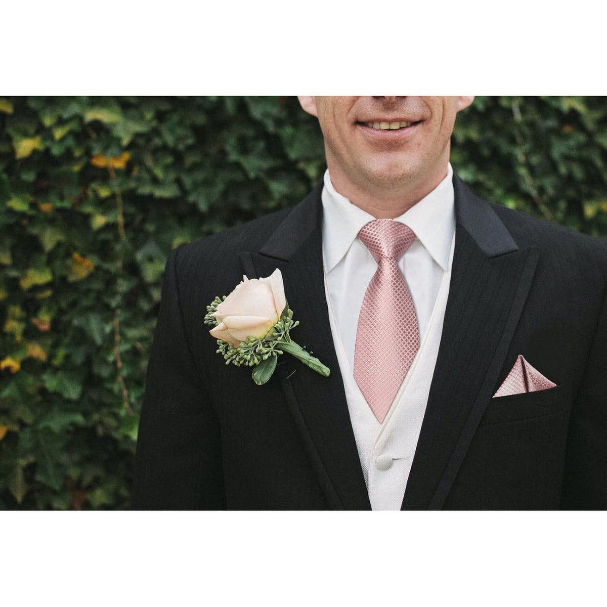 Herren Krawatte & Einstecktuch Set kariert Rosa