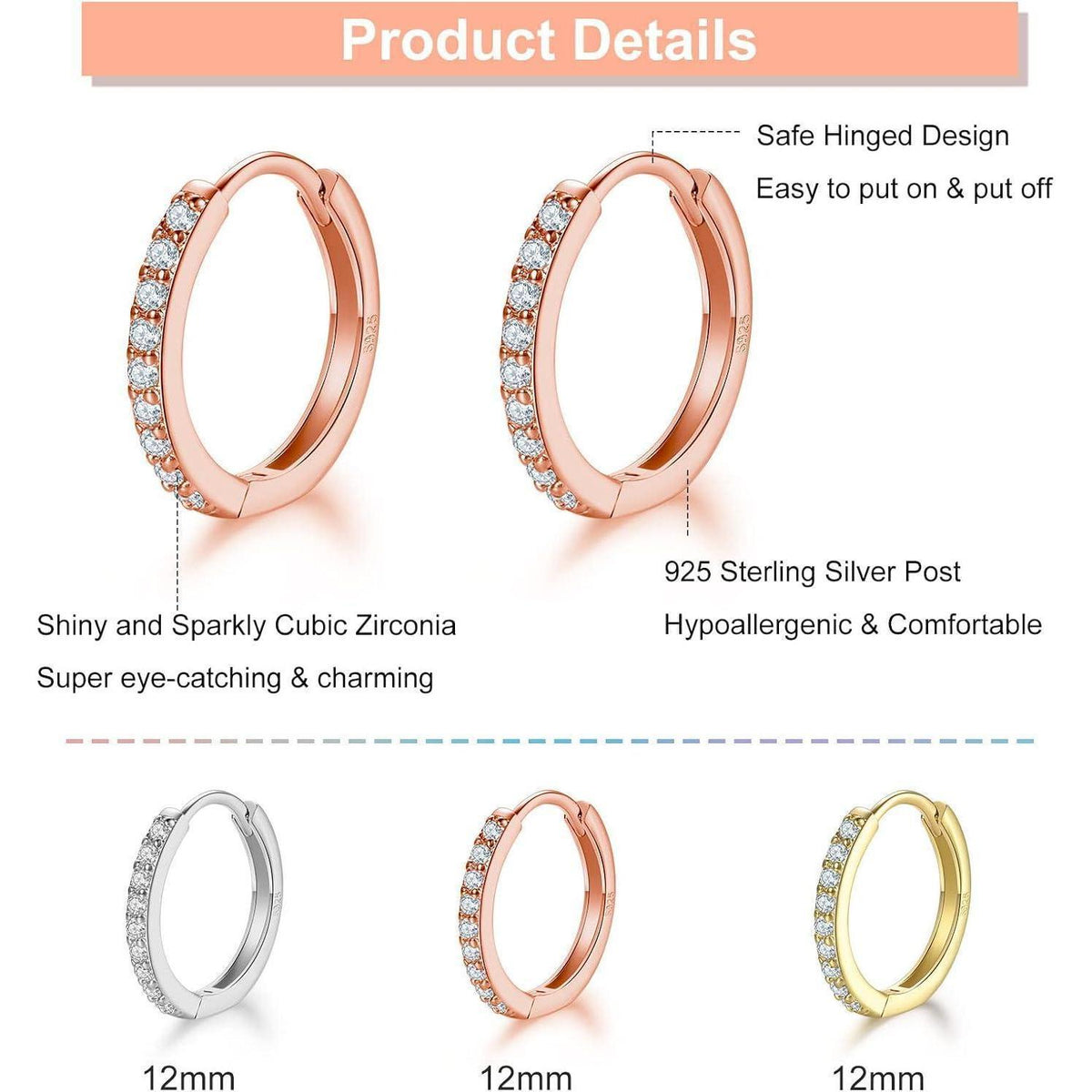 Creolen Silber 925 Set: Gold, Silber, Rosé – 12mm