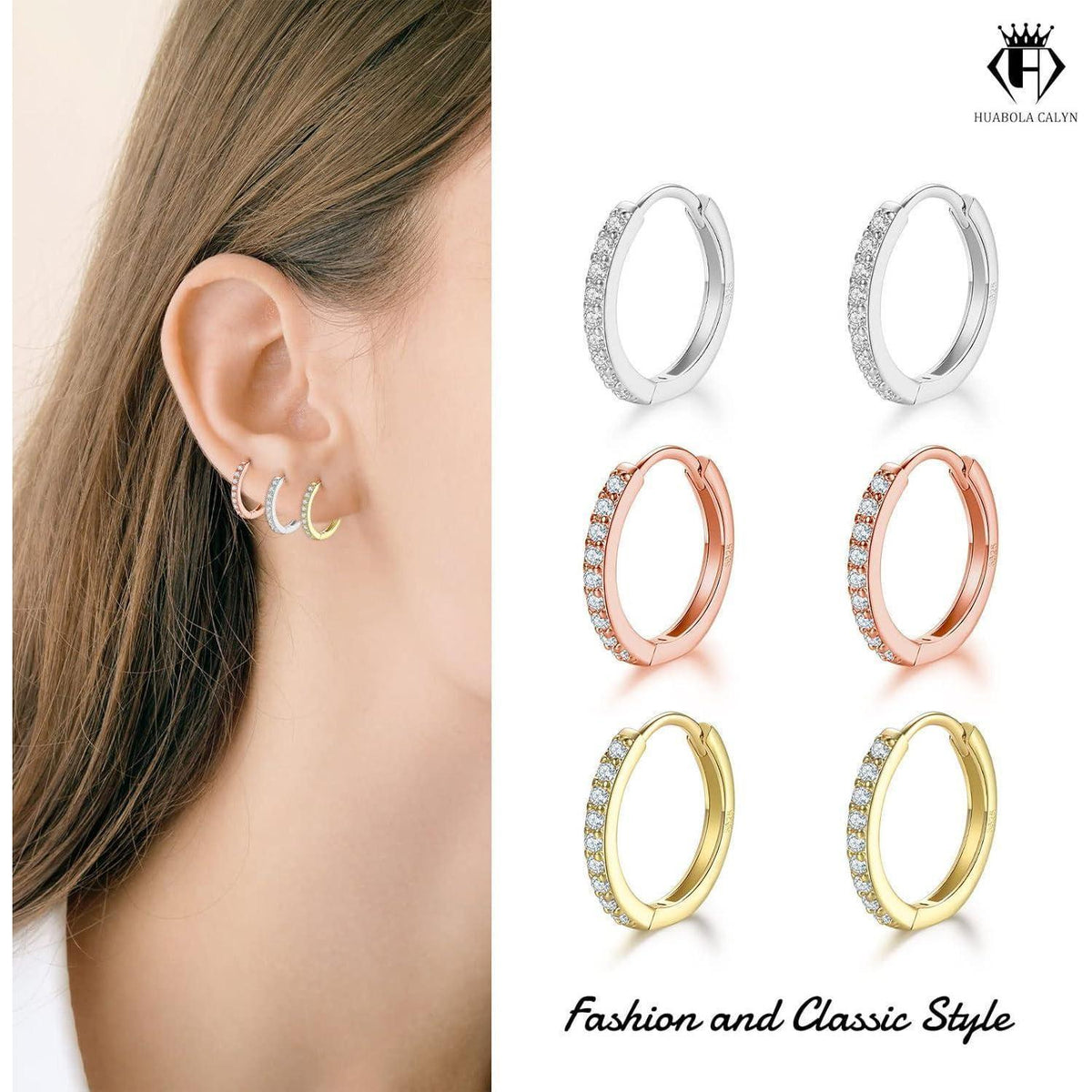 Creolen Silber 925 Set: Gold, Silber, Rosé – 12mm