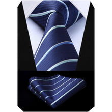 Herren Krawatten-Set gestreift mit Einstecktuch Marineblau