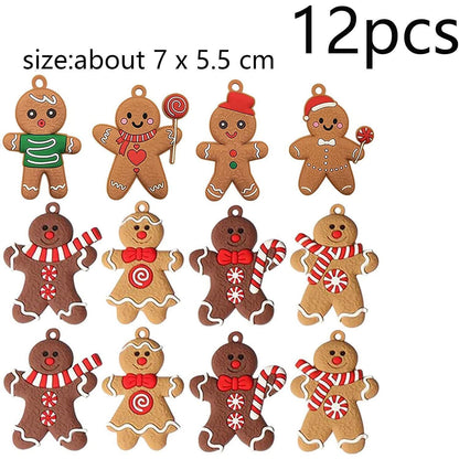 Lebkuchenmann Anhänger 12er Set – Weihnachtsbaumschmuck Ingwer-Mann