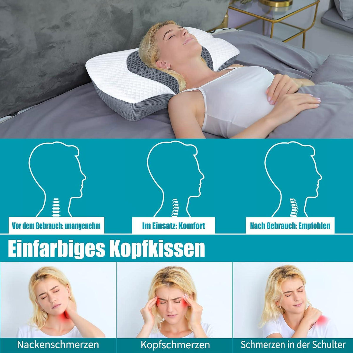 SAHEYER Orthopädisches Memory Foam Nackenkissen 60x40x13/11cm - Grau
