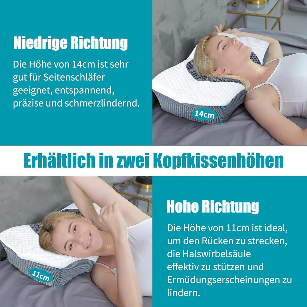 SAHEYER Orthopädisches Memory Foam Nackenkissen 60x40x13/11cm - Grau