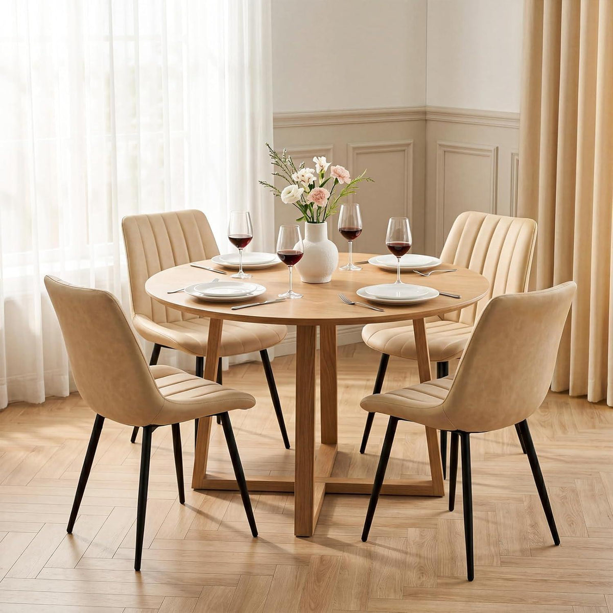 Esszimmerstühle Set 4er – Beige Kunstleder, Modern & Komfortabel