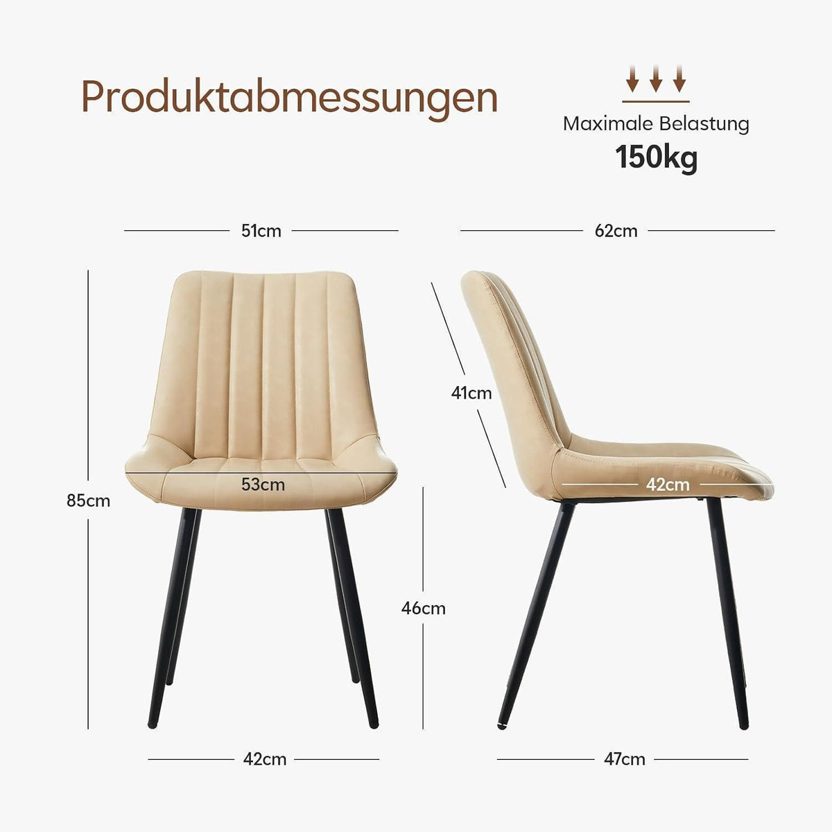 Esszimmerstühle Set 4er – Beige Kunstleder, Modern & Komfortabel