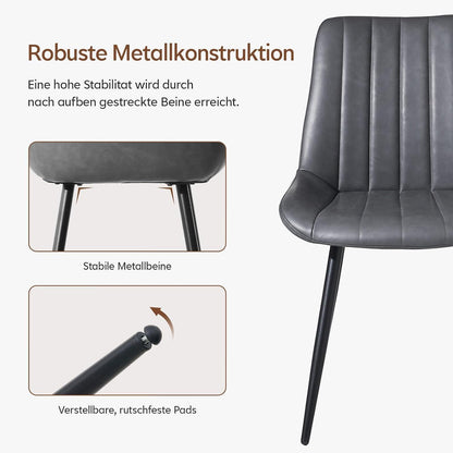 Esszimmerstühle Set 4er Grau | Ergonomisch & Robust in Lederoptik