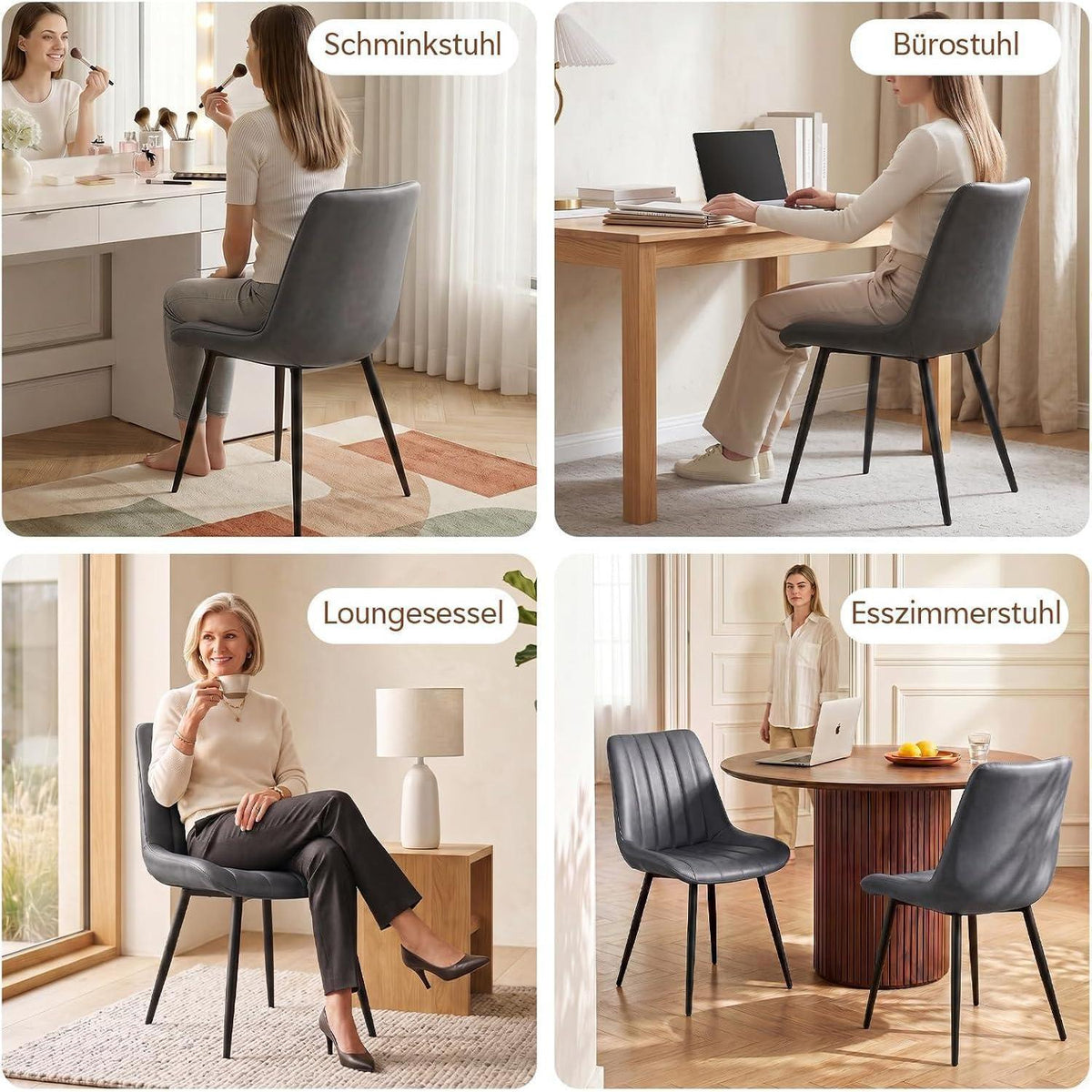 Esszimmerstühle Set 4er Grau | Ergonomisch & Robust in Lederoptik