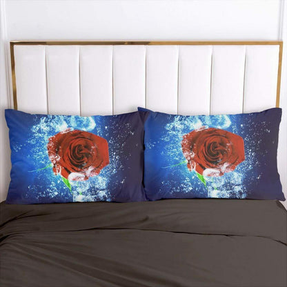3D Rosen Bettwäsche Set Blau 135x200cm - Vintage Blumen Design