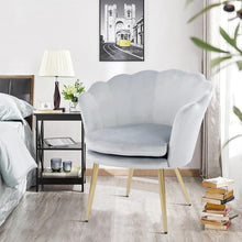 Samtstuhl Blumenform Hellgrau Gold mit Metallbeinen