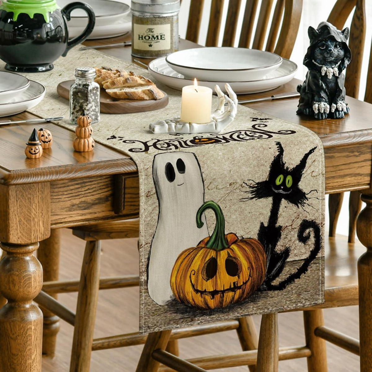 Artoid Mode Halloween Tischläufer Katze Geist Jack-O-Laterne 40x180cm