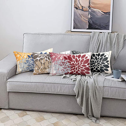Herbst Kissenbezug 30x50 - Geometrie Dahlie Schwarz Grau 2er Set