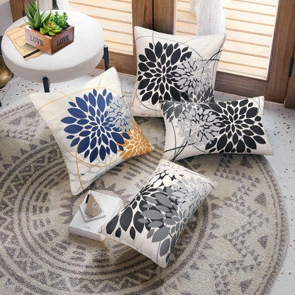 Herbst Kissenbezug 30x50 - Geometrie Dahlie Schwarz Grau 2er Set
