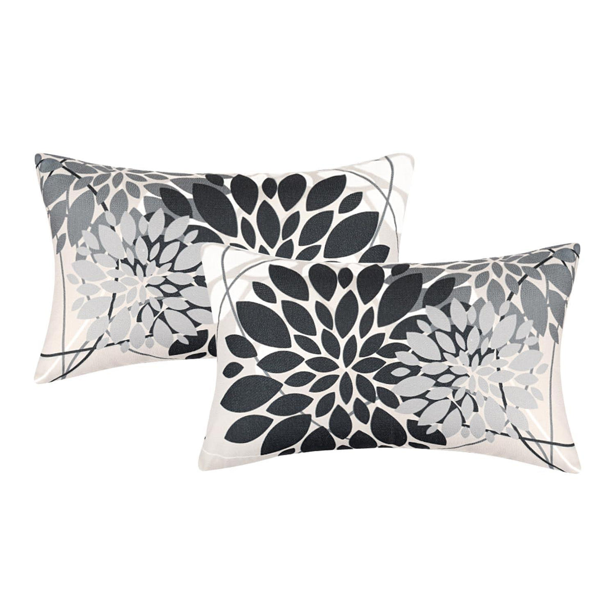 Herbst Kissenbezug 30x50 - Geometrie Dahlie Schwarz Grau 2er Set