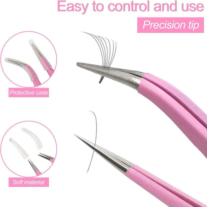 Pinzette Set Spitz Professionell Wimpern Edelstahl Gebogen Gerade