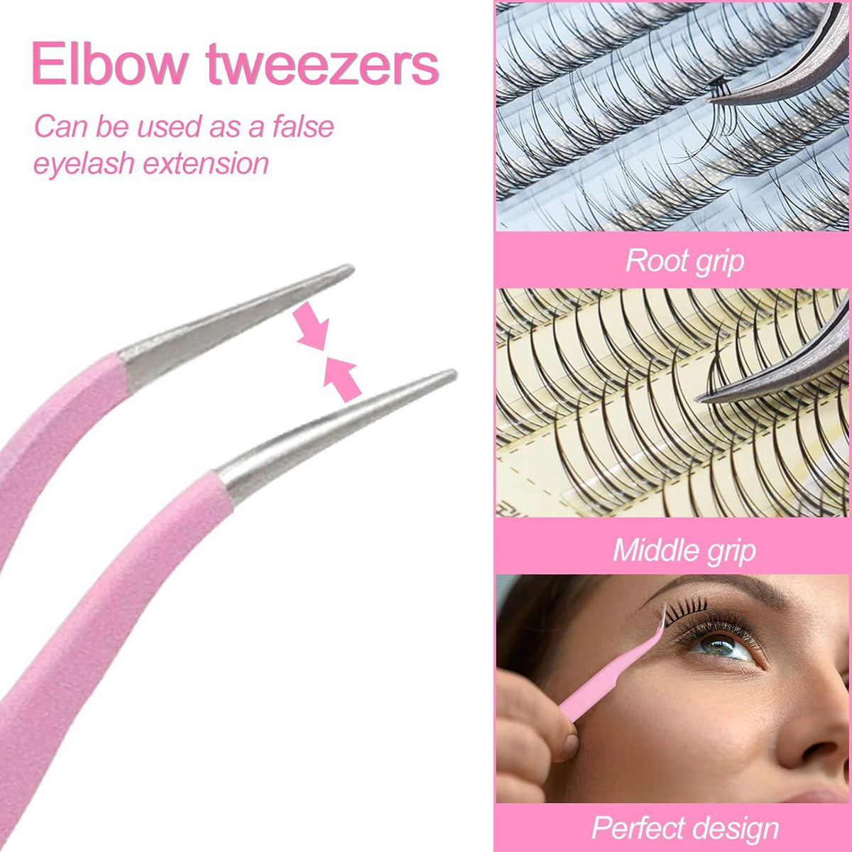 Professionelle Pinzette Set Wimpernverlängerung Gerade Gebogen Rosa