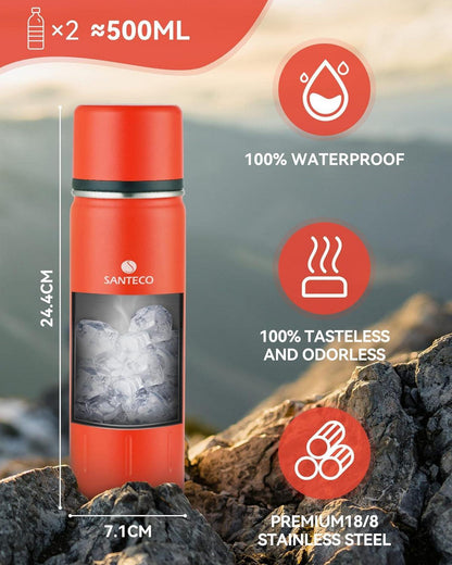 SANTECO Thermoskanne Edelstahl 1l & 500ml Isolierflasche Auslaufsicher & BPA-frei