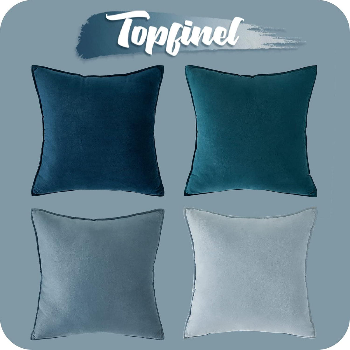 4er Set Samt Kissenbezug 30x30cm Blau für Sofa und Kinderzimmer