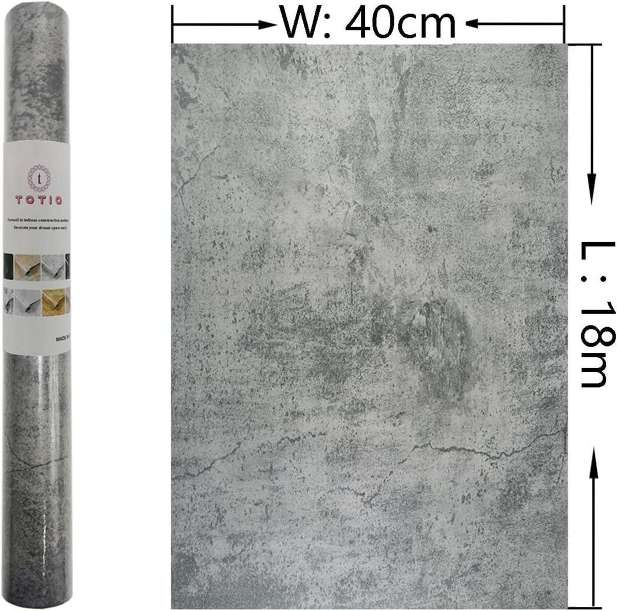 Graue Selbstklebefolie 3D Zementmuster Betonstruktur DIY Möbel Vintage 40x18m