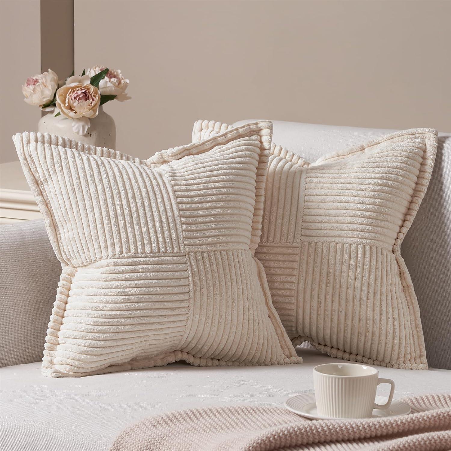 2er Set Kissenbezug 40x40 Kordsamt Beige Versteckter Reißverschluss