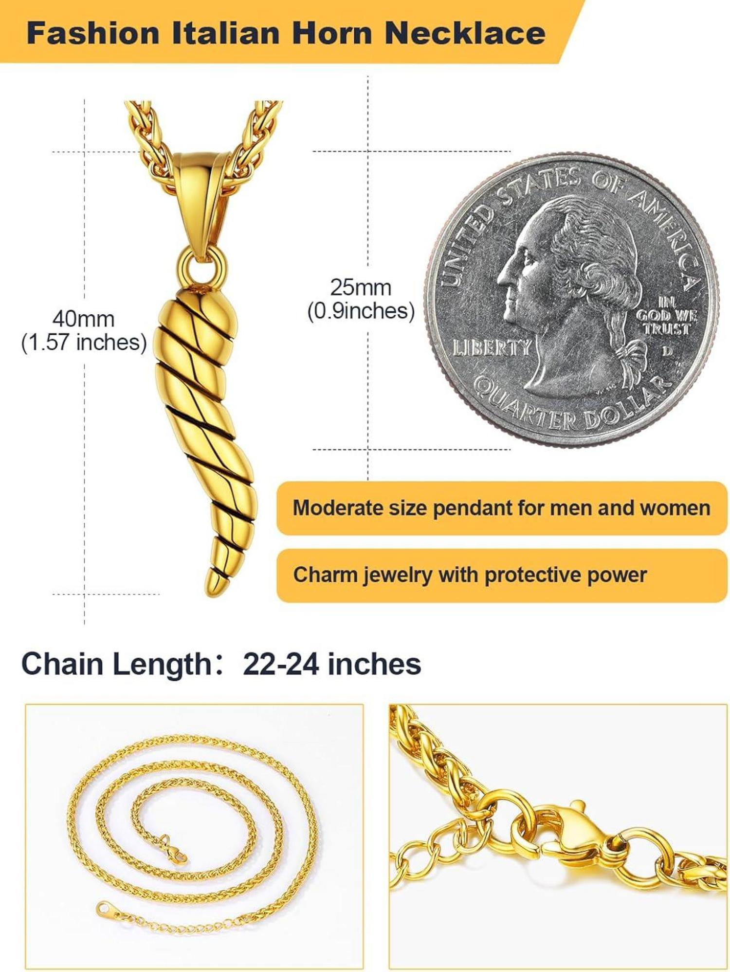 3D Italienisches Horn Halskette Gold 316L Edelstahl Glücksbringer