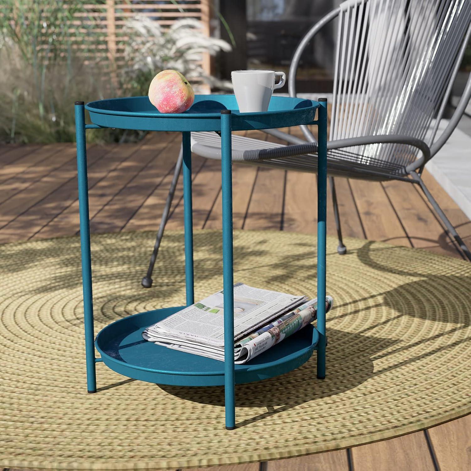 Runder Beistelltisch Metall 2 Ebenen 45x45x53cm Blau