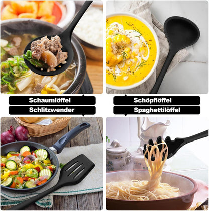 22-teiliges Silikon Küchenhelfer Set inkl. Utensilienhalter Schwarz