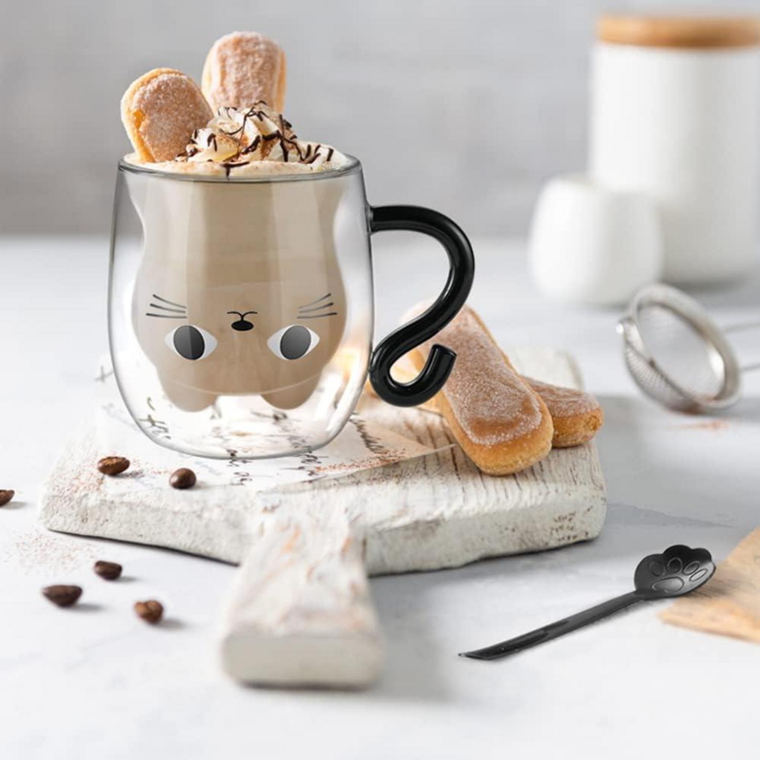 Doppelwandige Katze Latte Macchiato Gläser 290ml Geschenk Kinder Frauen Männer