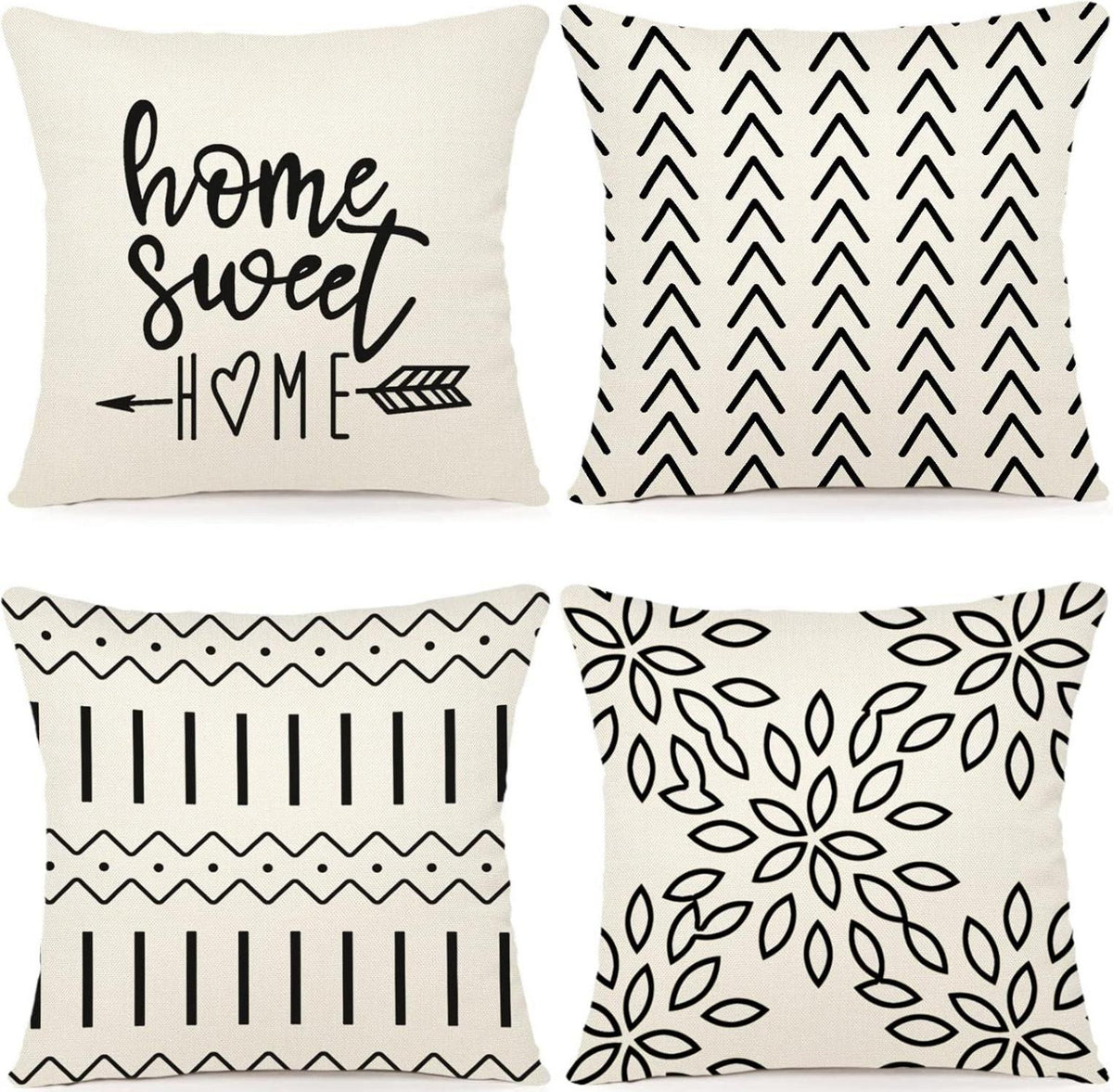 Kissenbezüge 4er Set Leinen Dekokissen Sofa Gartenbett