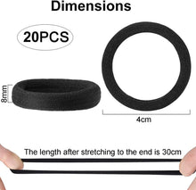 20 Premium Schwarz Baumwolle Haargummis - Elastische