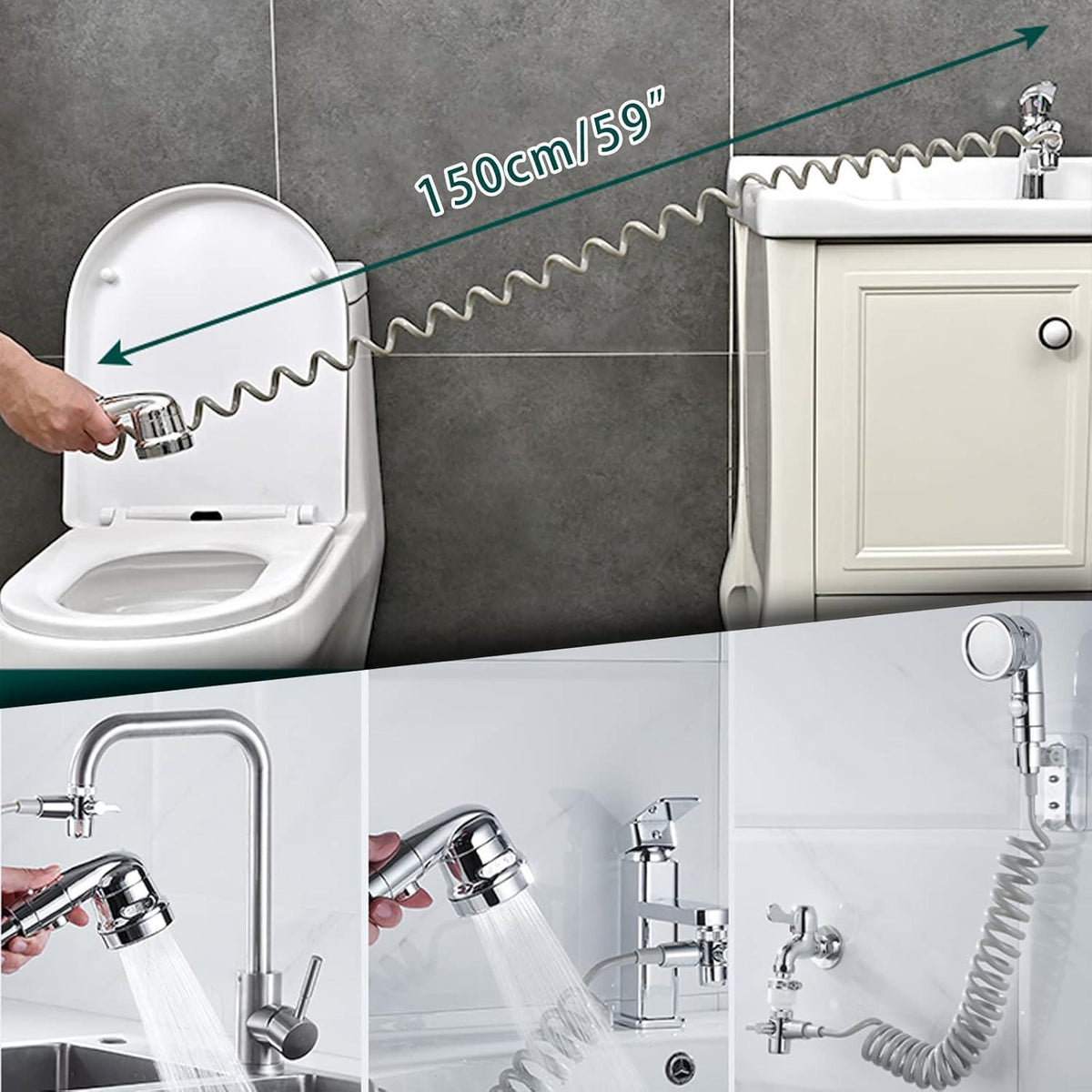 Handbrause-Set mit Teleskopschlauch & Duschkopfhalter