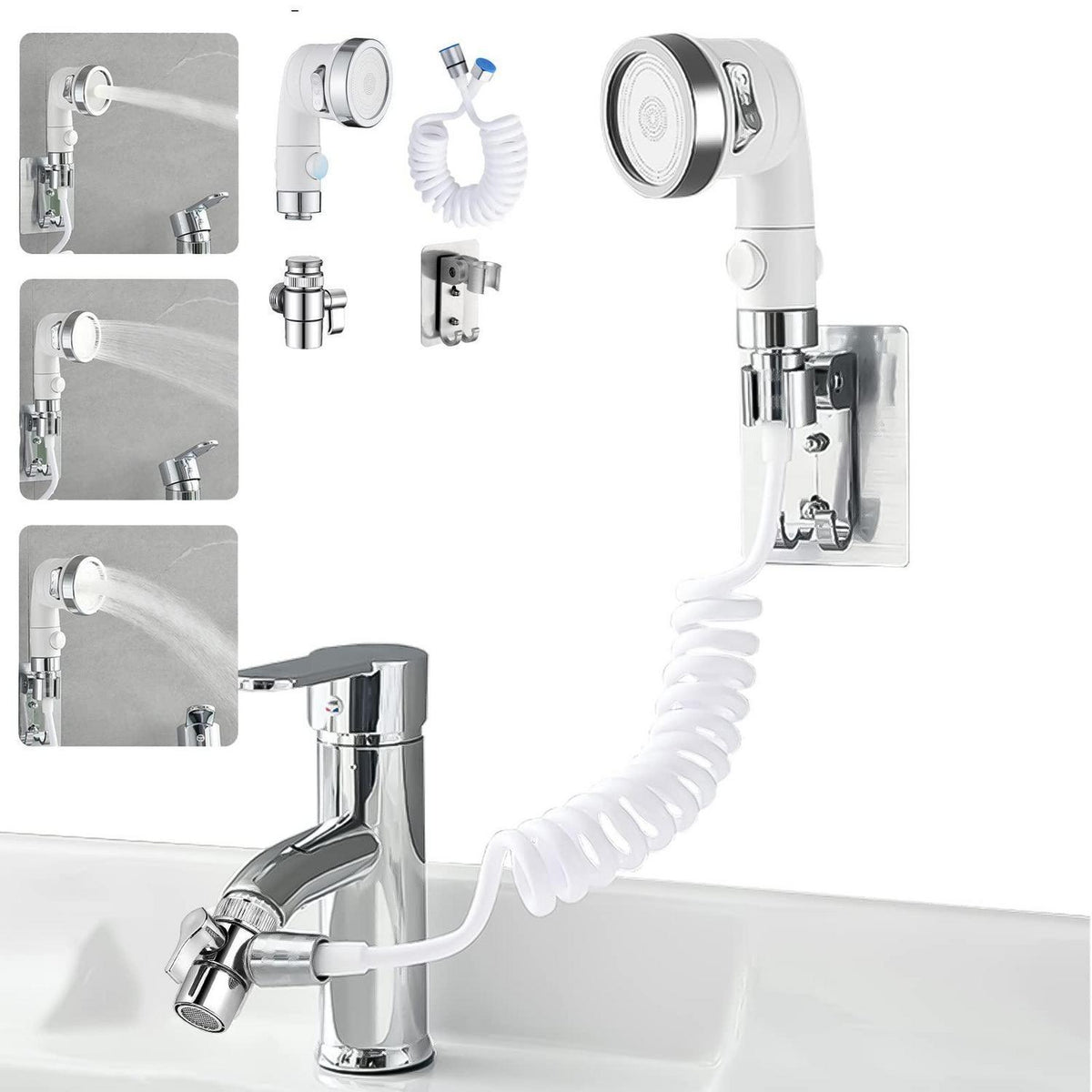 Handbrause-Set mit Teleskopschlauch & Duschkopfhalter