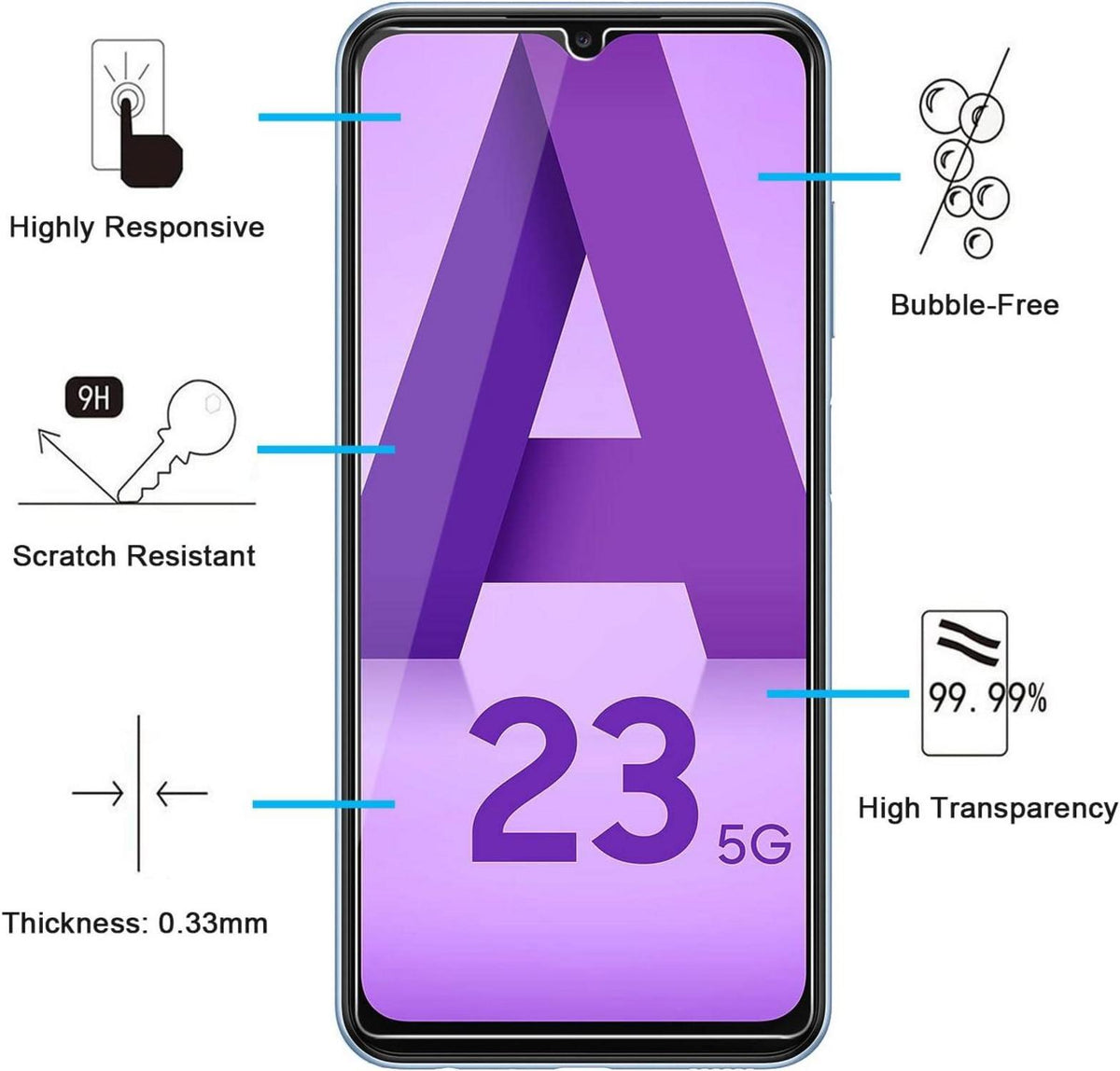 Panzer Schutz Glas Samsung A23 4G 5G 3er Set Anti Kratzer 9H