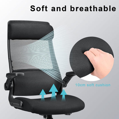 Ergonomischer Bürostuhl mit Netzrücken und verstellbarer Kopfstütze (Schwarz)