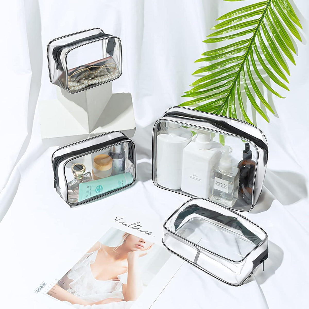 Kulturtasche Transparent 4 Stück Kosmetiktasche PVC Reise-Waschtaschen