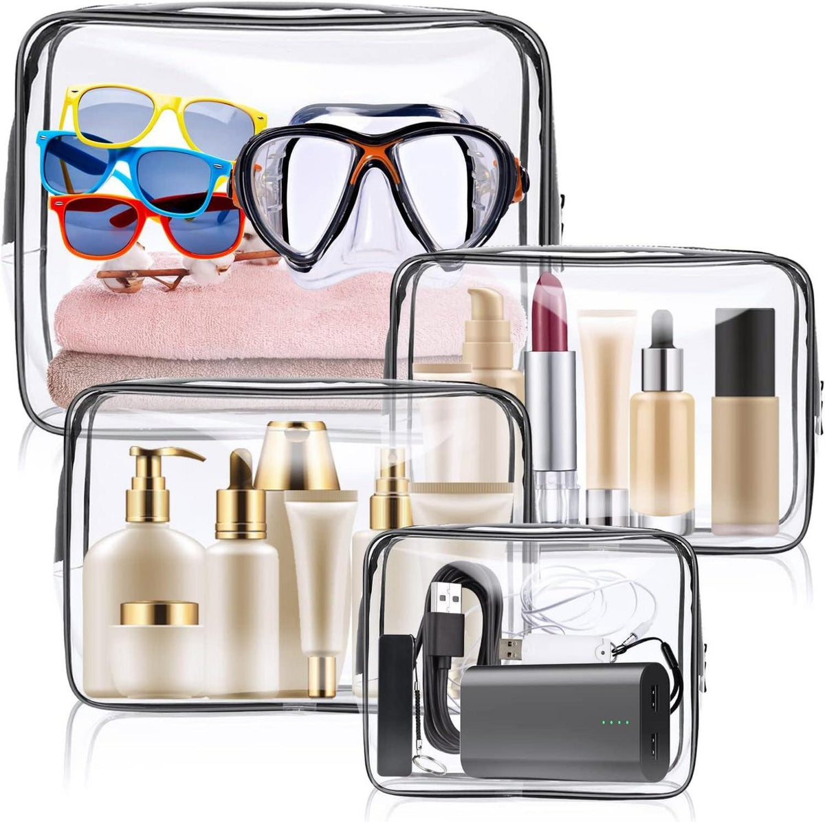 4er Pack Transparente PVC Kulturtaschen für Familie, Männer, Frauen - TSA-Zugelassene Kosmetiktaschen