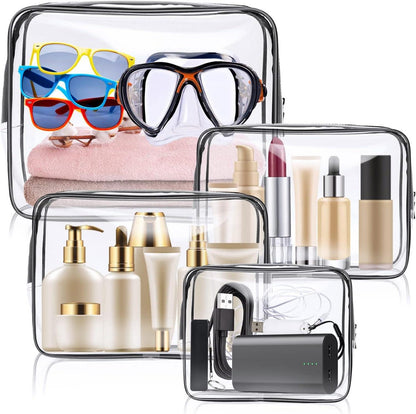 4er Pack Transparente PVC Kulturtaschen für Familie, Männer, Frauen - TSA-Zugelassene Kosmetiktaschen