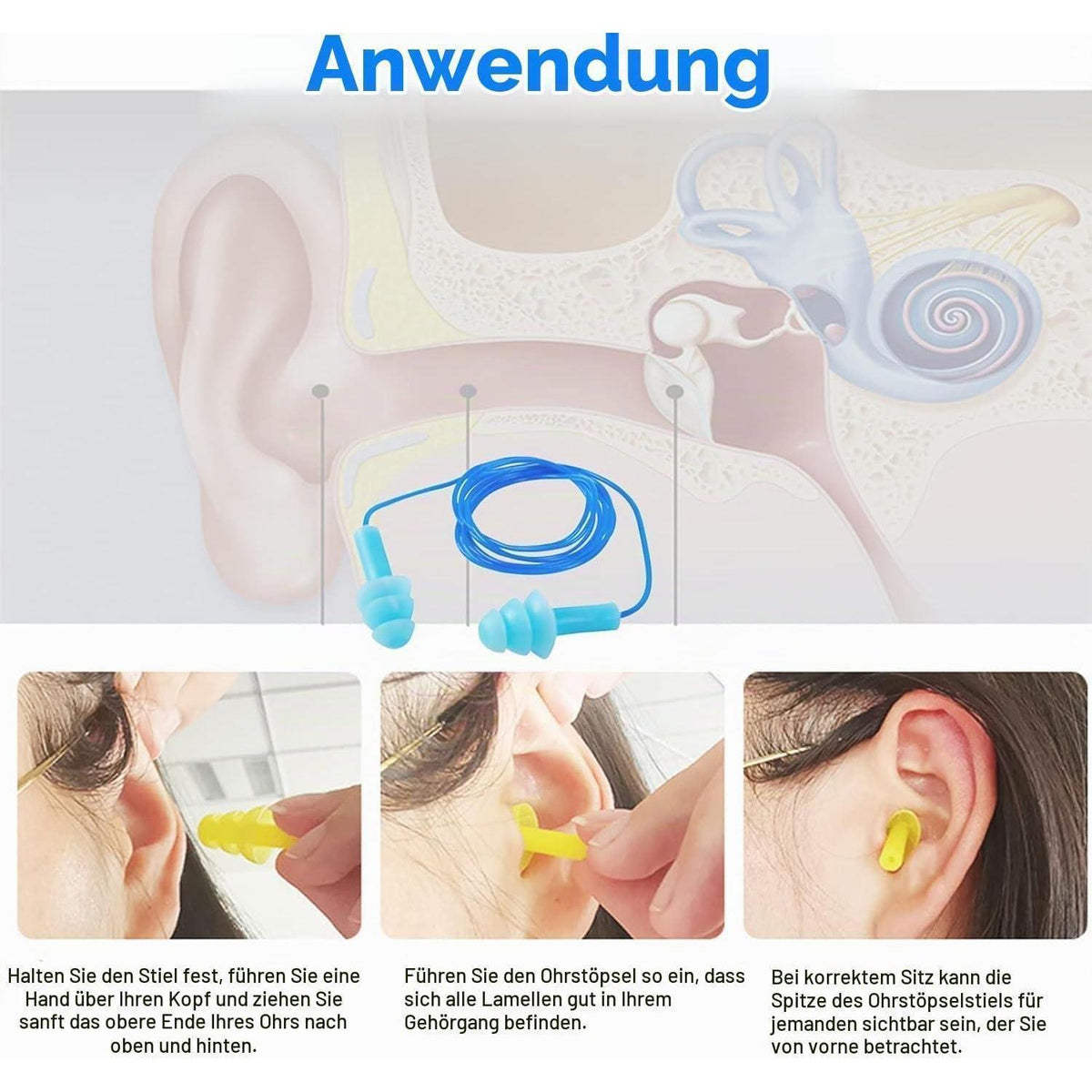 6x Silikon Ohrstöpsel – Geräuschunterdrückung zum Schwimmen & Schlafen