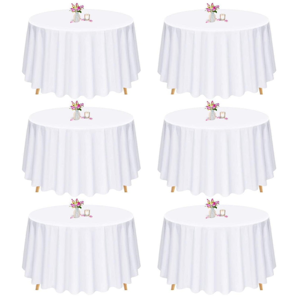 6er-Pack Runde Tischdecken Weiß 305cm – Waschbar & Vielseitig